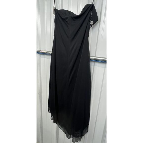XOXO Dress S Black Mesh Vampy Beaded Y2K Strapless High Low Layers - Picture 2 of 11
